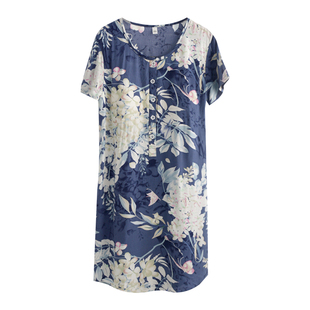 印花人棉带胸垫睡裙女夏季薄款透气宽松人造棉绵绸短袖家居服睡衣