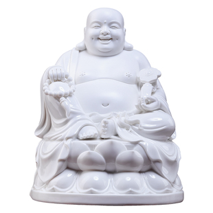 戴玉堂陶瓷微笑弥勒家用客厅供奉大肚笑佛弥勒佛坐像摆件德化白瓷