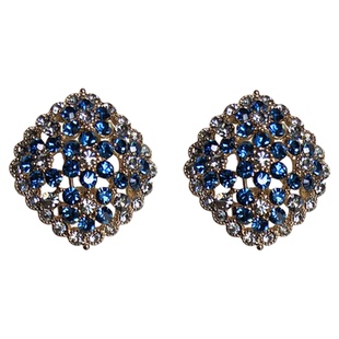 设计师款蓝色水钻满镶复古低调耳钉女小众高级感精致方形气质耳饰