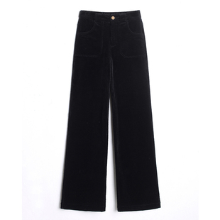 安可拉红秋冬直筒灯芯绒女棉高腰宽松条绒加绒中年妈妈长裤阔腿裤