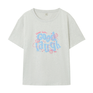 快鱼多巴胺短袖T恤女2026新款宽松元气活力印花T恤衫轻薄夏季上衣