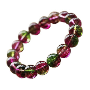 招财单圈天然冰种西瓜水晶手链 双色 似碧玺手串礼物饰品女款旺夫