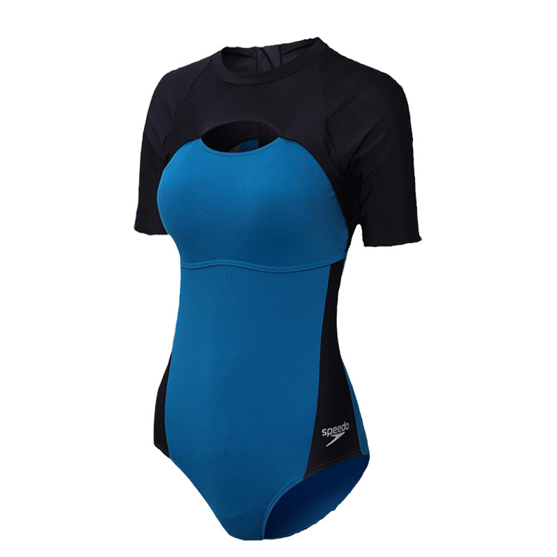 Speedo全新矩阵肌理感短袖泳衣女