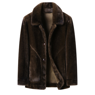翻领仿貂毛皮草夹克男冬季加厚短款仿皮毛一体两面穿中年爸爸外套