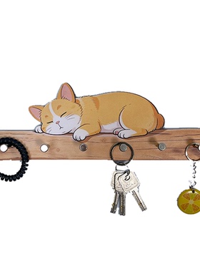 可爱猫咪木质免打孔玄关挂钩