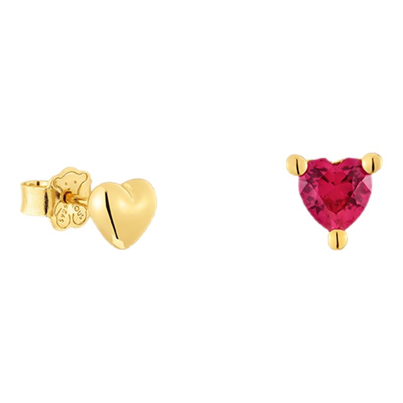 【新品】TOUS桃丝熊Garden of Love系列银镀18K金合成红宝石耳钉