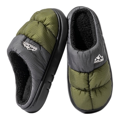 羽绒布棉拖鞋男秋冬季2025新款家居防水防滑加绒保暖踩屎感毛拖鞋