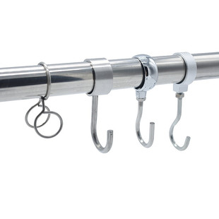 不锈钢管钩套管挂钩晾衣杆定位钩晒腊肉晒干货钩子活动移动管钩