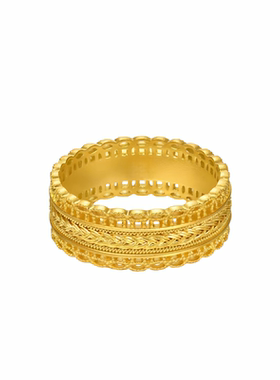 古法金包银镂空花丝腰缠万贯女戒