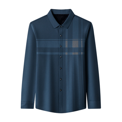 皮尔卡丹一体绒免烫保暖格子衬衣