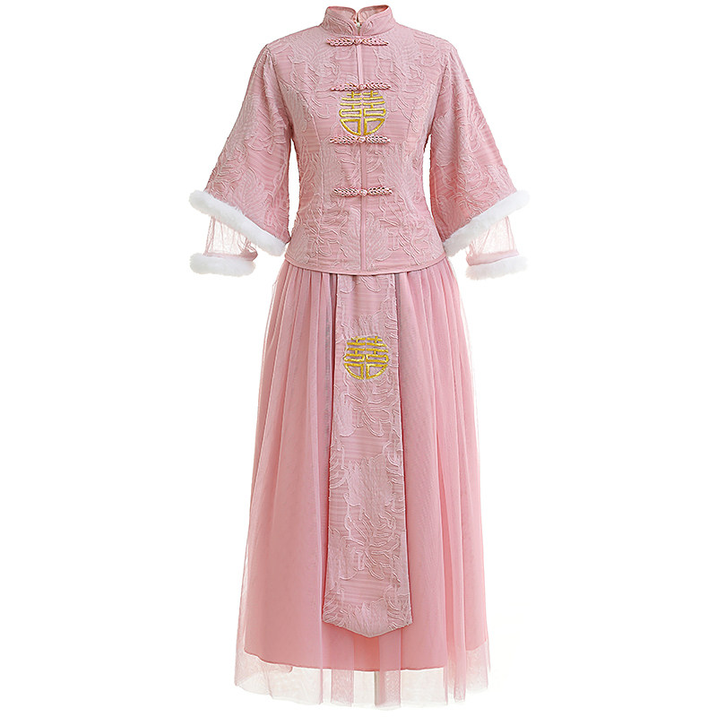中式伴娘服中国风加绒加厚礼服