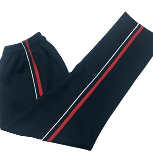春夏秋季南韩丝深藏青黑色镶红白细杠条校裤同款休闲男女童运动裤