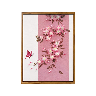 中国风海棠花卉石英砂肌理画DIY材料手工填色高级感装饰数字油画