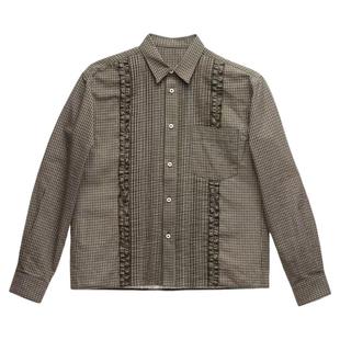 【AGD】6CRAYON 复古风琴褶军绿格纹纯棉翻领衬衫