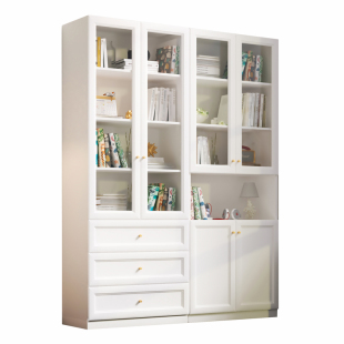 可比熊实木书柜带玻璃门家用书架置物架客厅落地储物柜防尘组合柜