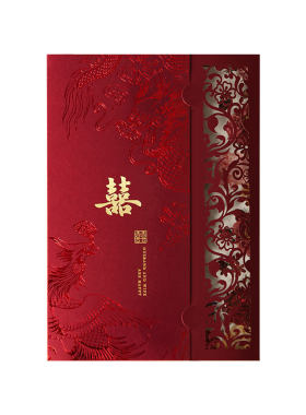 高级感喜帖2026中国风酒红请柬
