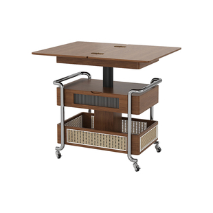 可升降茶几实木移动沙发边几家用藤编折叠茶几餐桌二合一床头边桌