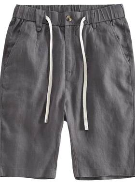 夏季休闲五分裤纯色亚麻沙滩短裤