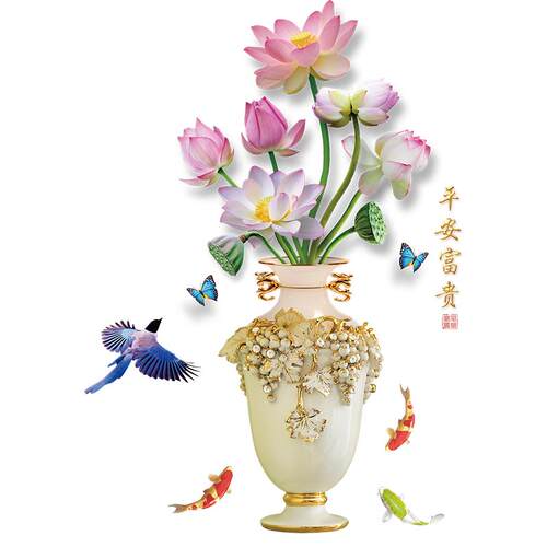 立式空调贴纸门贴装饰中国风花瓶墙贴画3d立体自粘冰箱贴改造翻新