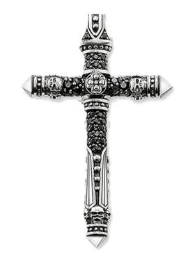 链条项链与黑曜石十字架时尚饰品男新款托马斯萨博外贸首饰品