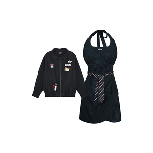 安妮不火反叛预科生盾徽贴布章外套女秋新款微胖大码学院两件套装