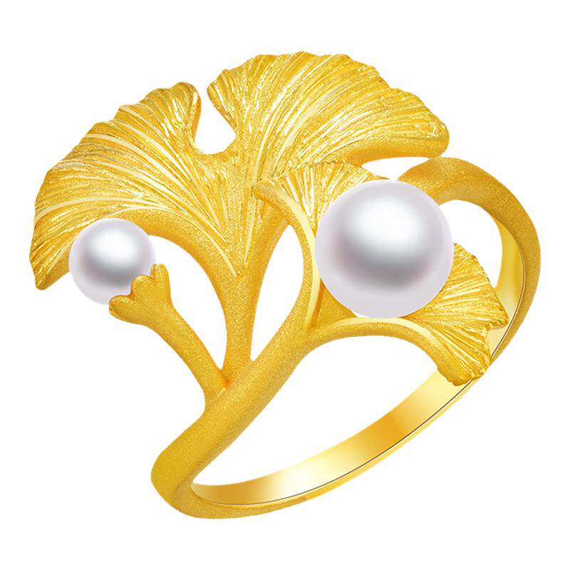justgold镇金店银杏足金戒指黄金