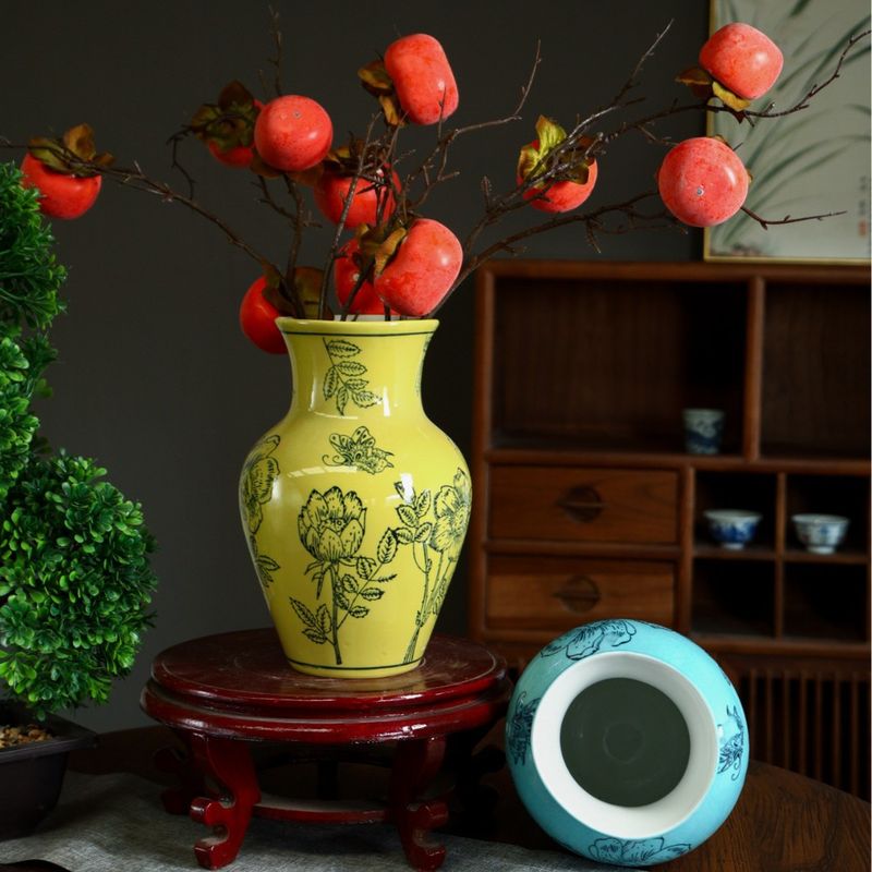 新中式彩绘青花瓷花瓶陶瓷装饰品摆件客厅电视柜玄关插花创意花器