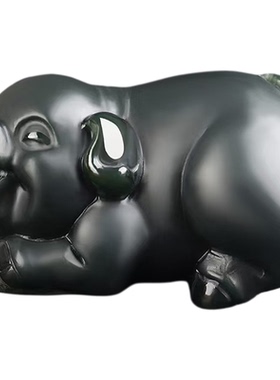 新疆天然和田玉黑塔青猪手把件