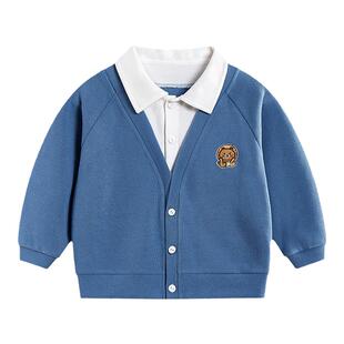 男童开衫毛衣2026新款儿童针织外套宝宝春季polo假两件上衣春装潮