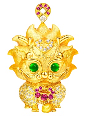 VISING珠宝《麒麟献瑞》黄金色特大神兽项链吊坠培育红宝石S925