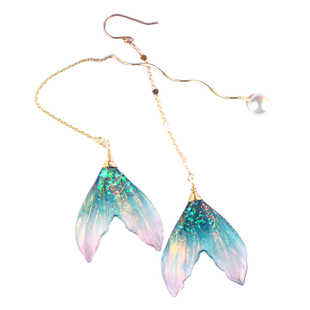 美人鱼渐变粉绿耳饰 炫彩Blingbling网红ins耳坠海滩度假风耳环