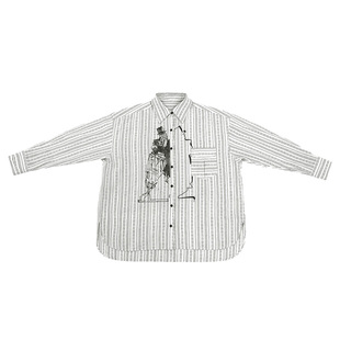 No snese无感官&浮游野人 复古条纹印花设计衬衫宽松休闲长袖衬衣
