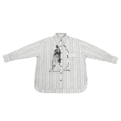 翻领长袖日系复古小众印花衬衫