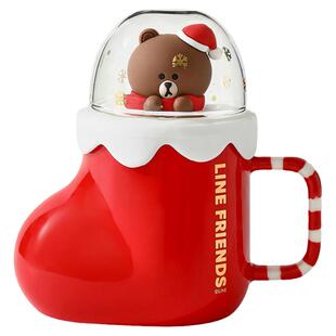 LINE FRIENDS布朗熊圣诞袜陶瓷马克杯玻璃牛奶水杯咖啡杯子礼物