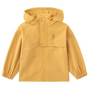 哈齿童装春秋儿童外套黄色休闲服简约黄色上衣男童女童户外冲风衣