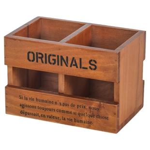 化妆刷桶遥控器桌面文具收纳盒书桌笔刷铅笔整理zakka复古木盒子