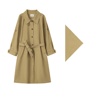 BALIANG捌梁〔漪迹〕领巾水洗复古休闲廓形砂洗长款长袖外套风衣