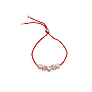 抖音草莓晶金老鼠手链好运珠女手链小金珠镯石榴石气质红绳手环