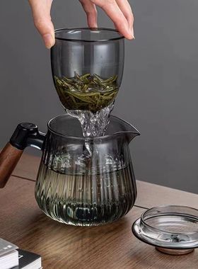 烟灰色泡茶壶高硼硅茶壶家分离炉用电器玻璃茶水陶煮茶胡桃木玻璃