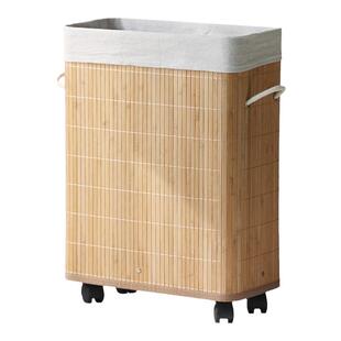 脏衣篮竹编收纳筐脏衣篓杂物书画瑜伽垫收纳筐带轮家用夹缝置物桶