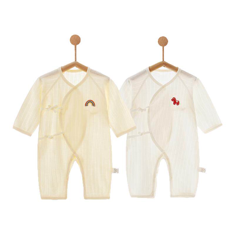 新生婴儿衣服连体衣夏季哈衣纯棉无骨初生宝宝偏襟和尚服0-6月