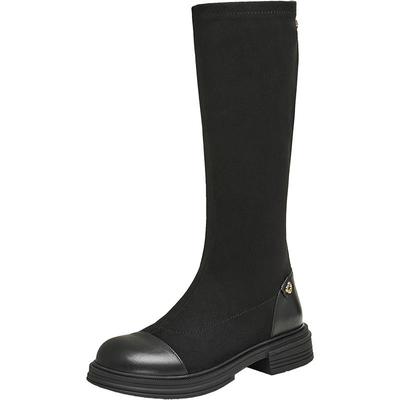 Tata他她气质平底长筒靴女靴子通勤时装瘦瘦靴冬新款鞋子WZB02DG4