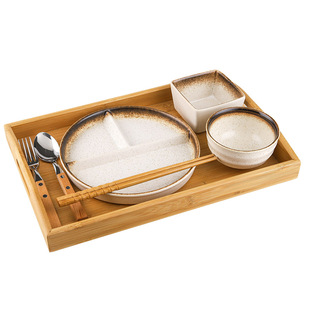 日式釉下彩陶瓷餐具家用早餐分格减脂餐盘分隔盘子一人食套装餐厅