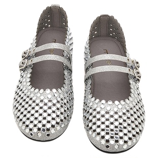 MILLIE'S/妙丽渔网鞋法式平底玛丽珍鞋女鞋夏季新款亮钻浅口单鞋