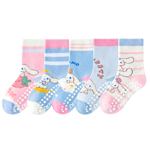 儿童防滑地板中筒袜春秋季袜套男女童袜子卡通纯棉童袜点胶学步袜