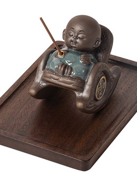 陶瓷创意摇摇椅小和尚香插小摆件