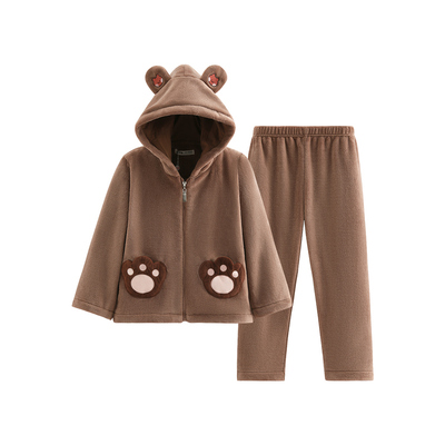 芬腾布朗熊珊瑚绒连帽款男童睡衣