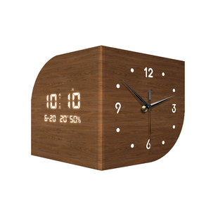 中古风转角时钟万年历数字电子钟艺术挂钟高级感壁钟拐角装饰钟表