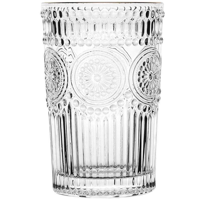 浮雕金边玻璃杯家用北欧复古水杯女简约ins风喝水杯茶杯子啤酒杯