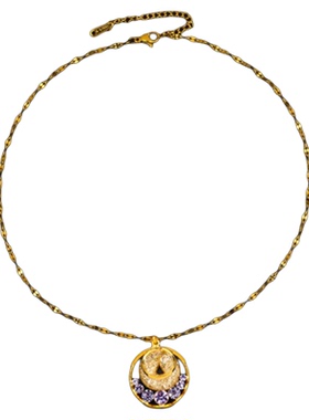 高级感紫色锆石平安扣项链女